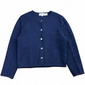 90s The Eagle’s Eye Navy Blue 100% Wool Cardigan Women’s 12 Metal Buttons